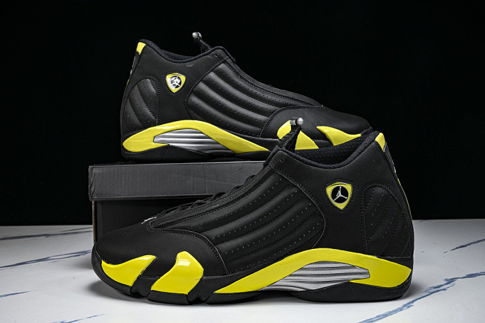 487471-070 JORDAN 14 RETRO BLACK/VIBRANT YELLOW-WHITE