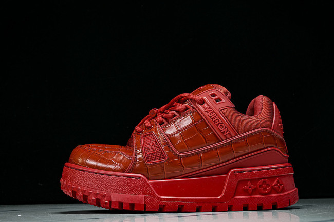 1ACN1K LEATHER CASUAL LOW TOP SPORTS SHOES FOR BOTH MEN AND WOMEN RED/REDNESS
