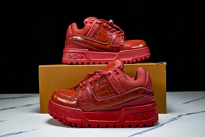 1ACN1K LEATHER CASUAL LOW TOP SPORTS SHOES FOR BOTH MEN AND WOMEN RED/REDNESS