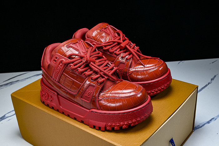 1ACN1K LEATHER CASUAL LOW TOP SPORTS SHOES FOR BOTH MEN AND WOMEN RED/REDNESS