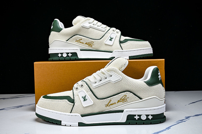 MEN'S SHOES TRAINER CASUAL SPORTS SHOES DARK GREEN/BEIGE