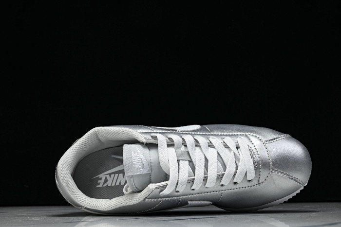 IR0042-001 CLASSIC CORTEZ LEATHER WOMEN'S CASUAL AND SPORTY LACE UP DAILY OUTFITS SILVER/GREY