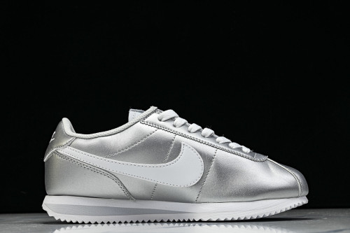 IR0042-001 CLASSIC CORTEZ LEATHER WOMEN'S CASUAL AND SPORTY LACE UP DAILY OUTFITS SILVER/GREY