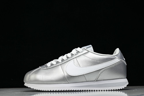 IR0042-001 CLASSIC CORTEZ LEATHER WOMEN'S CASUAL AND SPORTY LACE UP DAILY OUTFITS SILVER/GREY