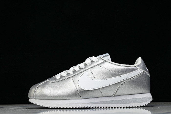 IR0042-001 CLASSIC CORTEZ LEATHER WOMEN'S CASUAL AND SPORTY LACE UP DAILY OUTFITS SILVER/GREY