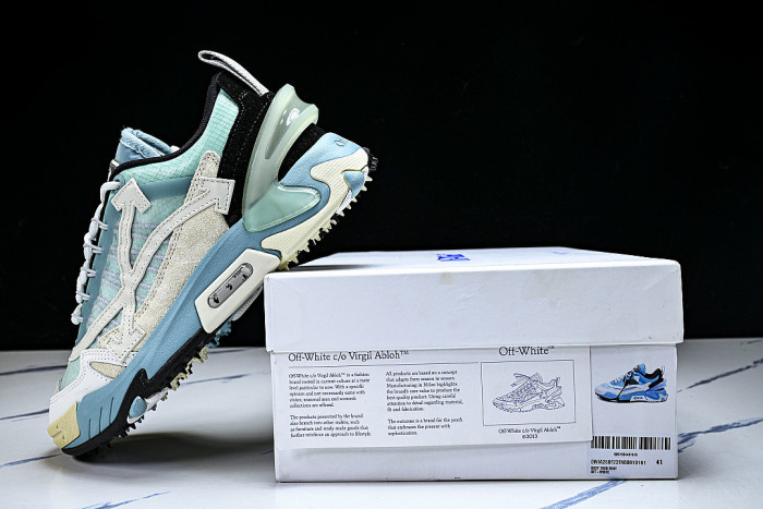 VIRGIL ABLOH MEN'S AND WOMEN'S CASUAL THREE ARROW SHAPED SPORTS SHOES SKY BLUE/WHITE