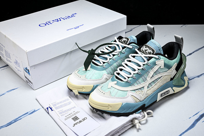 VIRGIL ABLOH MEN'S AND WOMEN'S CASUAL THREE ARROW SHAPED SPORTS SHOES SKY BLUE/WHITE