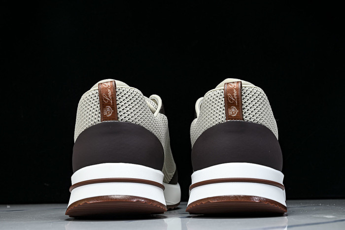 BREATHABLE COWHIDE KNITTED SPORTS SHOES BEIGE/BROWN