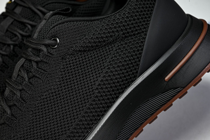 BREATHABLE COWHIDE KNITTED SPORTS SHOES BLACK/BLACK/BLACK