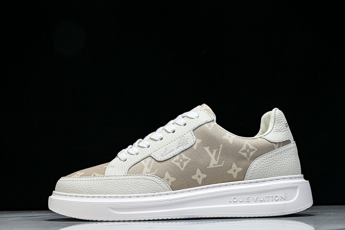 1ACQM6 BEVERLY HILLS LEATHER SPORTS SHOES BEIGE/WHITE
