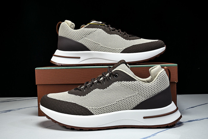 BREATHABLE COWHIDE KNITTED SPORTS SHOES BEIGE/BROWN