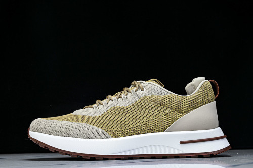 BREATHABLE COWHIDE KNITTED SPORTS SHOES GREEN/GREY
