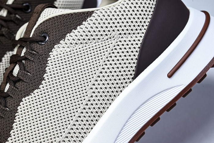 BREATHABLE COWHIDE KNITTED SPORTS SHOES BEIGE/BROWN