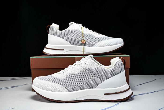 BREATHABLE COWHIDE KNITTED SPORTS SHOES WHITE/GREY