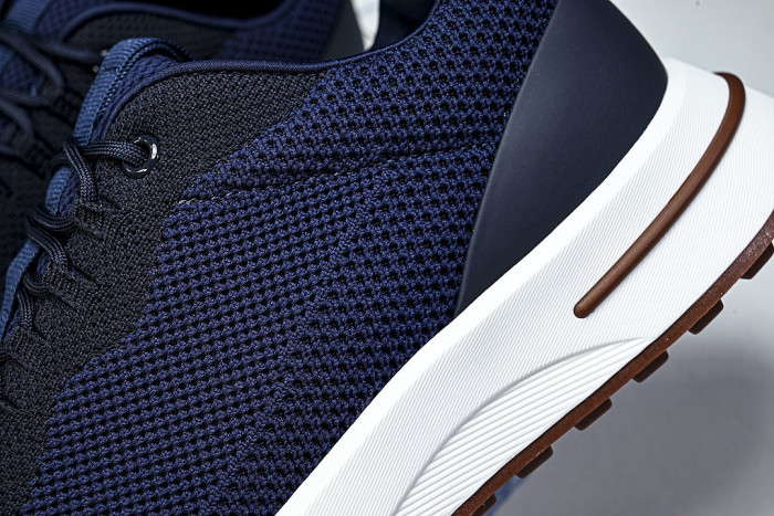 BREATHABLE COWHIDE KNITTED SPORTS SHOES NAVY BLUE/WHITE
