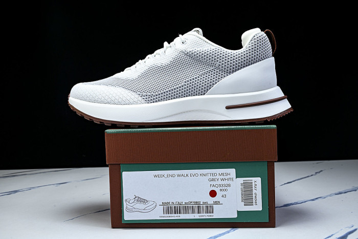 BREATHABLE COWHIDE KNITTED SPORTS SHOES WHITE/GREY