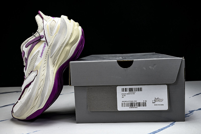 WMRTN9150 ROUND-TOE THICK-SOLED LOW-TOP DAD SHOES WHITE/PURPLE/BEIGE