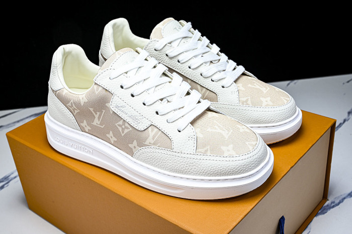 1ACQM6 BEVERLY HILLS LEATHER SPORTS SHOES BEIGE/WHITE