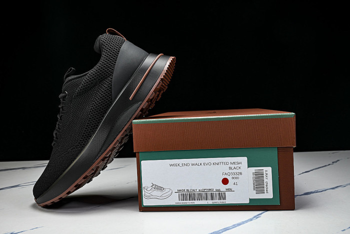 BREATHABLE COWHIDE KNITTED SPORTS SHOES BLACK/BLACK/BLACK