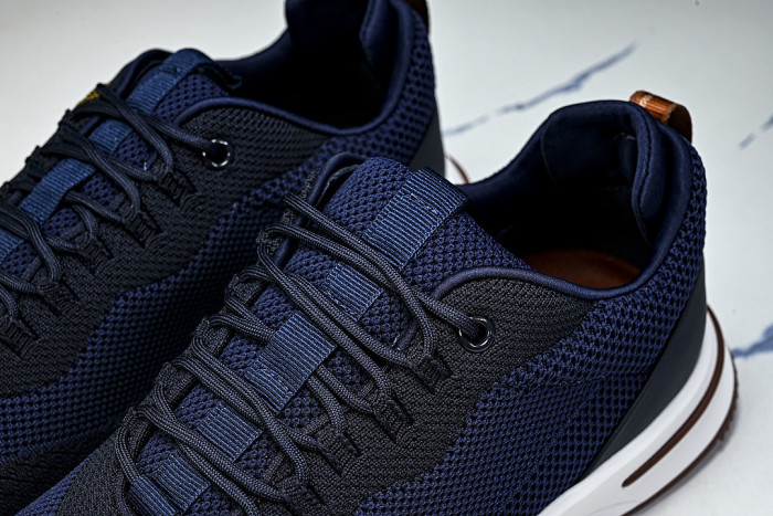 BREATHABLE COWHIDE KNITTED SPORTS SHOES NAVY BLUE/WHITE
