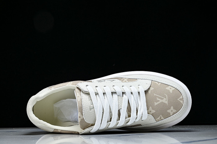 1ACQM6 BEVERLY HILLS LEATHER SPORTS SHOES BEIGE/WHITE