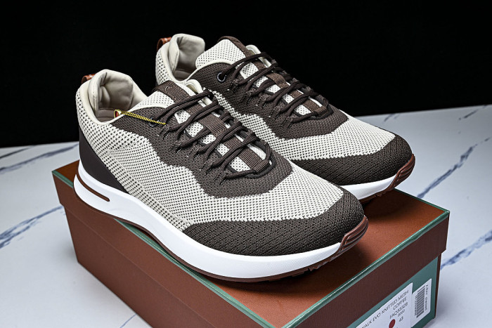 BREATHABLE COWHIDE KNITTED SPORTS SHOES BEIGE/BROWN