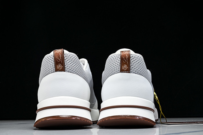 BREATHABLE COWHIDE KNITTED SPORTS SHOES WHITE/GREY
