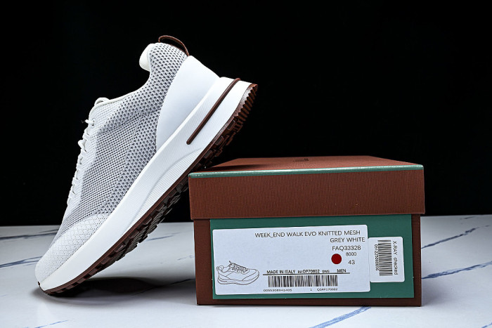 BREATHABLE COWHIDE KNITTED SPORTS SHOES WHITE/GREY