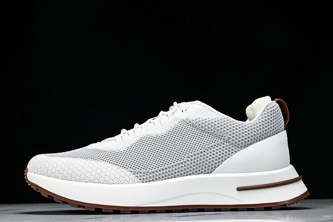 BREATHABLE COWHIDE KNITTED SPORTS SHOES WHITE/GREY