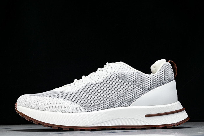 BREATHABLE COWHIDE KNITTED SPORTS SHOES WHITE/GREY