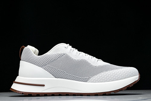 BREATHABLE COWHIDE KNITTED SPORTS SHOES WHITE/GREY