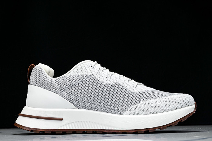 BREATHABLE COWHIDE KNITTED SPORTS SHOES WHITE/GREY