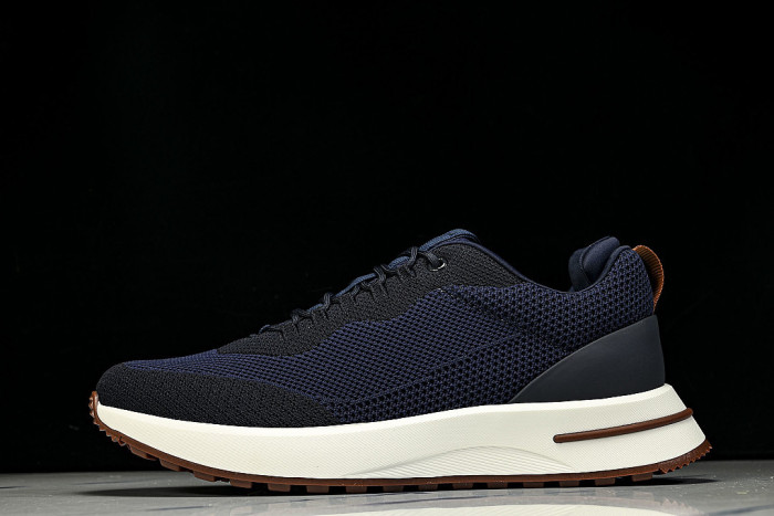 BREATHABLE COWHIDE KNITTED SPORTS SHOES NAVY BLUE/WHITE