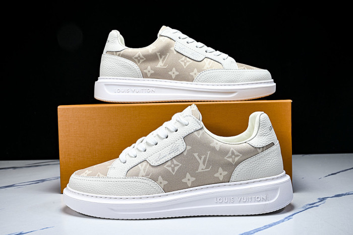 1ACQM6 BEVERLY HILLS LEATHER SPORTS SHOES BEIGE/WHITE