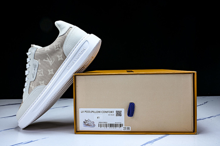 1ACQM6 BEVERLY HILLS LEATHER SPORTS SHOES BEIGE/WHITE