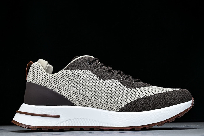 BREATHABLE COWHIDE KNITTED SPORTS SHOES BEIGE/BROWN