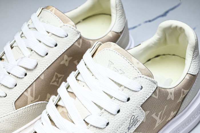 1ACQM6 BEVERLY HILLS LEATHER SPORTS SHOES BEIGE/WHITE