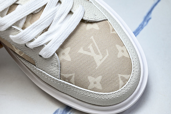 1ACQM6 BEVERLY HILLS LEATHER SPORTS SHOES BEIGE/WHITE