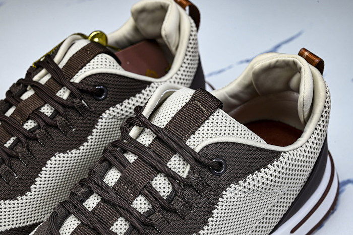 BREATHABLE COWHIDE KNITTED SPORTS SHOES BEIGE/BROWN