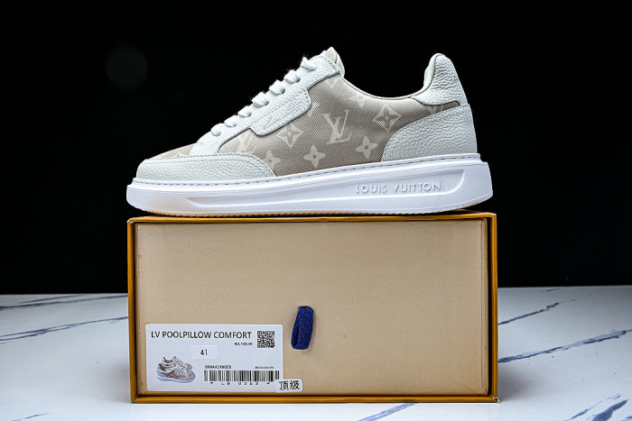 1ACQM6 BEVERLY HILLS LEATHER SPORTS SHOES BEIGE/WHITE