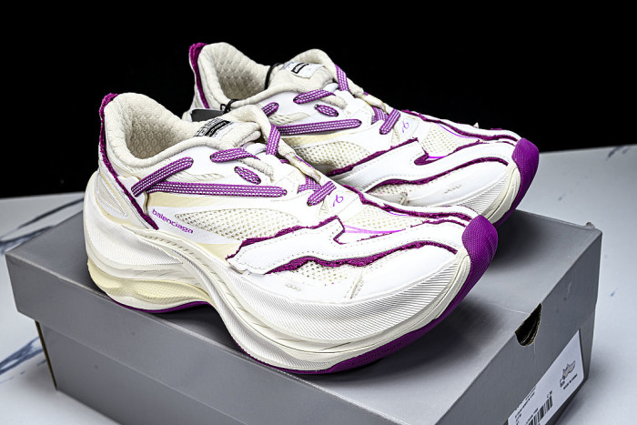WMRTN9150 ROUND-TOE THICK-SOLED LOW-TOP DAD SHOES WHITE/PURPLE/BEIGE