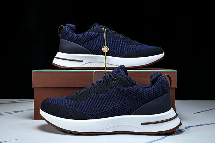 BREATHABLE COWHIDE KNITTED SPORTS SHOES NAVY BLUE/WHITE