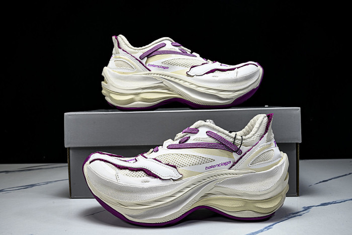 WMRTN9150 ROUND-TOE THICK-SOLED LOW-TOP DAD SHOES WHITE/PURPLE/BEIGE