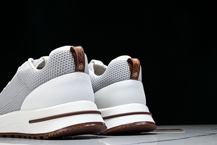 BREATHABLE COWHIDE KNITTED SPORTS SHOES WHITE/GREY