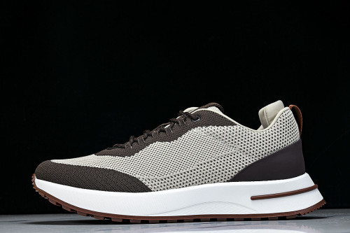 BREATHABLE COWHIDE KNITTED SPORTS SHOES BEIGE/BROWN