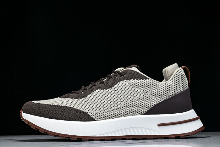 BREATHABLE COWHIDE KNITTED SPORTS SHOES BEIGE/BROWN
