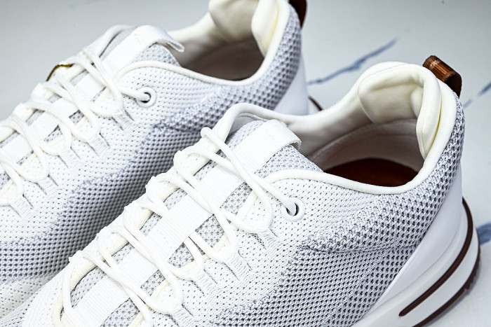 BREATHABLE COWHIDE KNITTED SPORTS SHOES WHITE/GREY