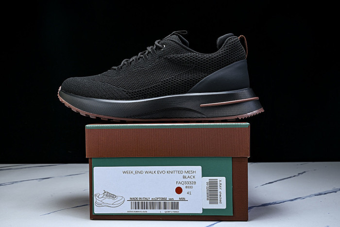 BREATHABLE COWHIDE KNITTED SPORTS SHOES BLACK/BLACK/BLACK