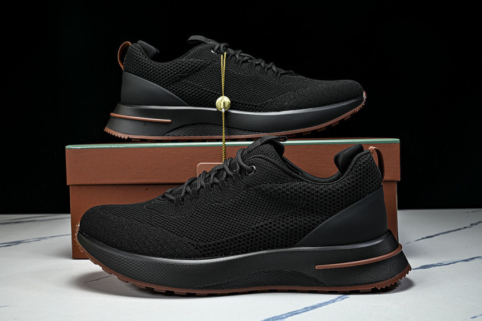 BREATHABLE COWHIDE KNITTED SPORTS SHOES BLACK/BLACK/BLACK