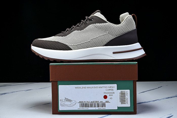 BREATHABLE COWHIDE KNITTED SPORTS SHOES BEIGE/BROWN